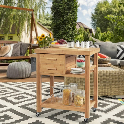 Kitchen Trolley: 32.5'' Solid Wood Kitchen Cart and Locking Wheels