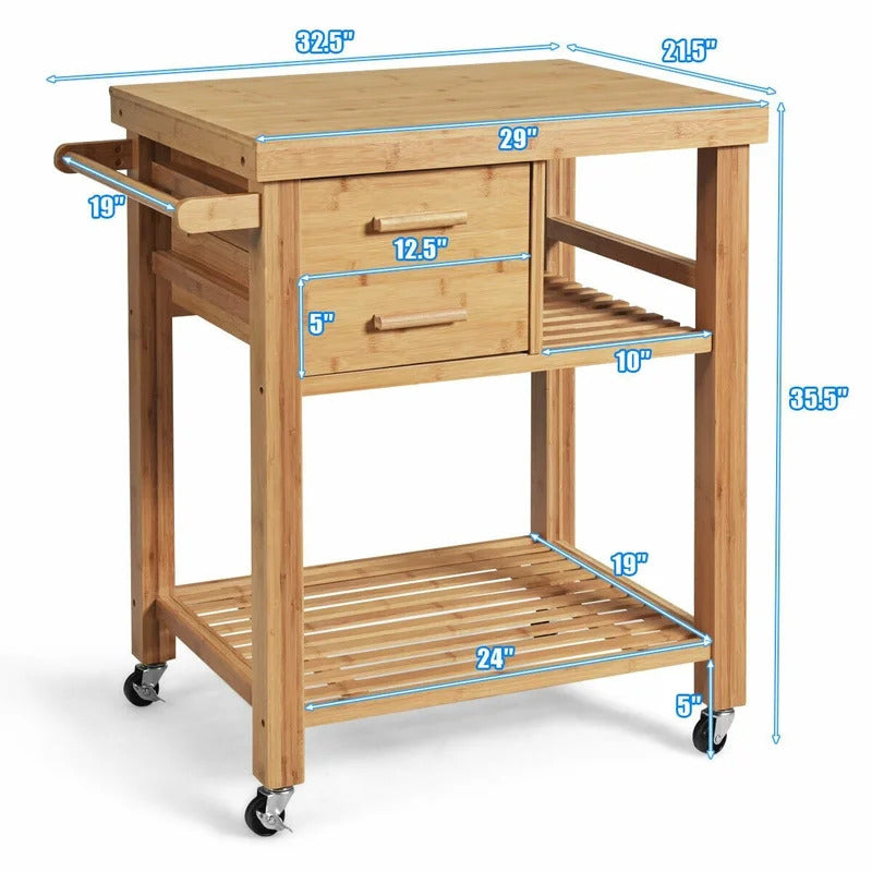 Kitchen Trolley: 32.5'' Solid Wood Kitchen Cart and Locking Wheels