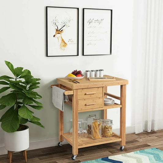 Kitchen Trolley: 32.5'' Solid Wood Kitchen Cart and Locking Wheels