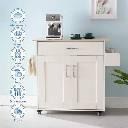 Kitchen Trolley: 35.4'' with Locking Wheels