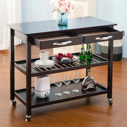 Kitchen Trolley: 40'' Solid Wood Kitchen Cart