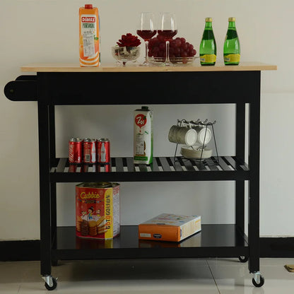 Kitchen Trolley: 40'' Solid Wood Kitchen Cart with Locking Wheels