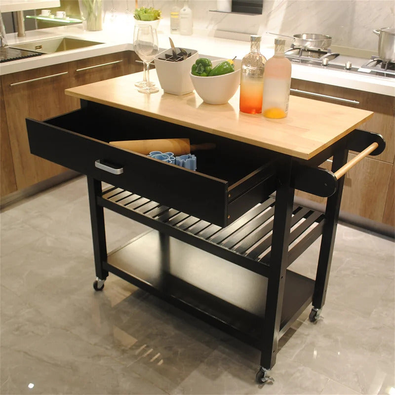 Kitchen Trolley: 40'' Solid Wood Kitchen Cart with Locking Wheels
