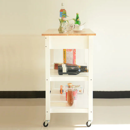 Kitchen Trolley: 40'' Solid Wood Kitchen Cart with Locking Wheels