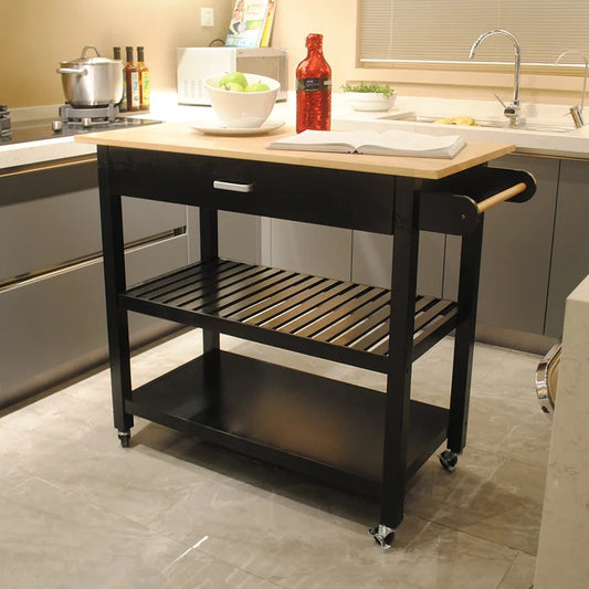 Kitchen Trolley: 40'' Solid Wood Kitchen Cart with Locking Wheels