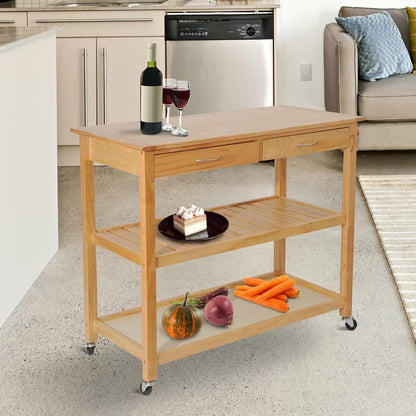 Kitchen Trolley: 44.5'' Solid Wood Kitchen Cart and Locking Wheels