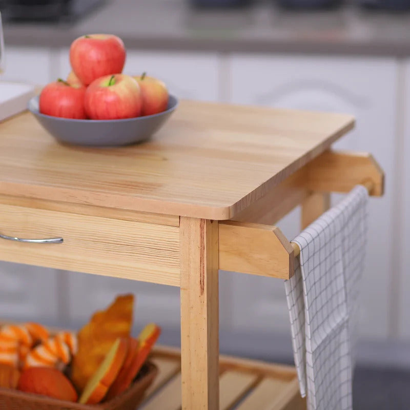 Kitchen Trolley: 44.5'' Solid Wood Kitchen Cart and Locking Wheels