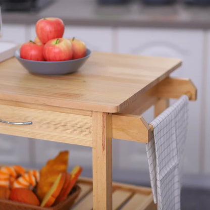 Kitchen Trolley: 44.5'' Solid Wood Kitchen Cart and Locking Wheels