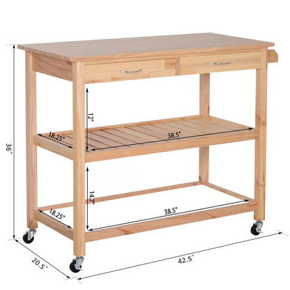 Kitchen Trolley: 44.5'' Solid Wood Kitchen Cart and Locking Wheels