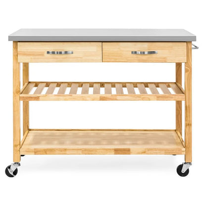 Kitchen Trolley: 44'' Kitchen Cart with Stainless Steel Top and Locking Wheels