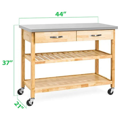 Kitchen Trolley: 44'' Kitchen Cart with Stainless Steel Top and Locking Wheels
