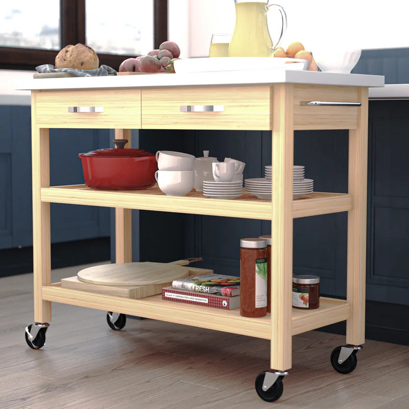 Kitchen Trolley: 44'' Kitchen Cart with Stainless Steel Top and Locking Wheels