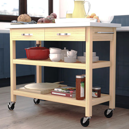 Kitchen Trolley: 44'' Kitchen Cart with Stainless Steel Top and Locking Wheels
