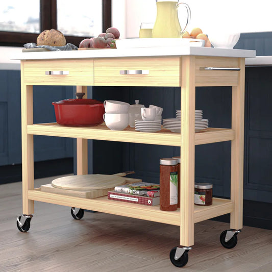 Kitchen Trolley: 44'' Kitchen Cart with Stainless Steel Top and Locking Wheels