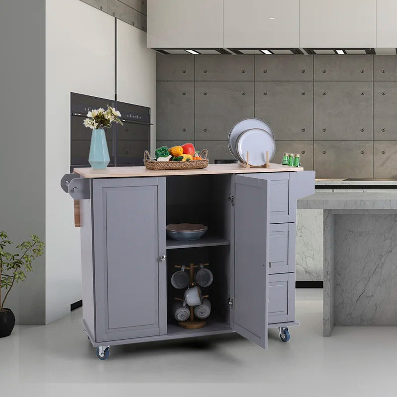Kitchen Trolley: 44'' with Solid Wood Top and Locking Wheels