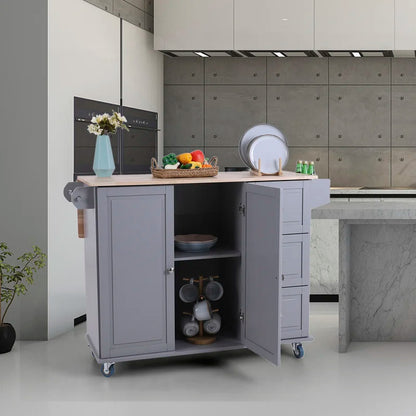 Kitchen Trolley: 44'' with Solid Wood Top and Locking Wheels