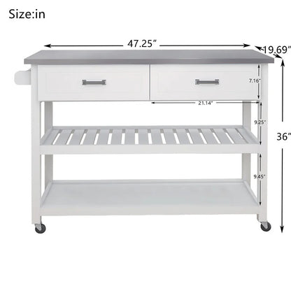 Kitchen Trolley:  47.25'' Kitchen Cart with Stainless Steel Top and Locking Wheels