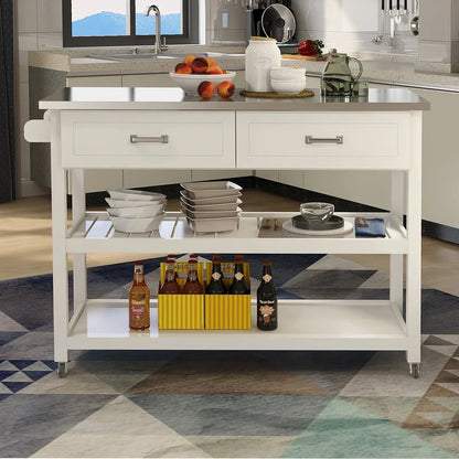 Kitchen Trolley:  47.25'' Kitchen Cart with Stainless Steel Top and Locking Wheels