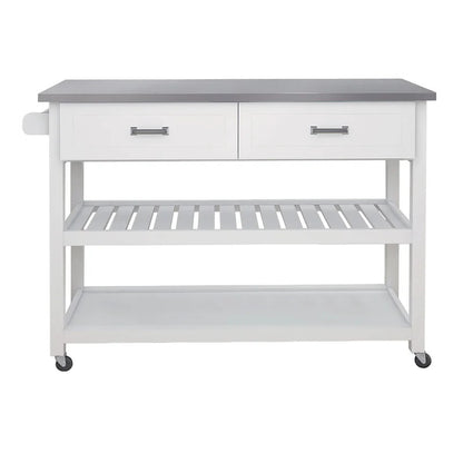 Kitchen Trolley: 47.25'' Kitchen Island with Stainless Steel Top and Locking Wheels