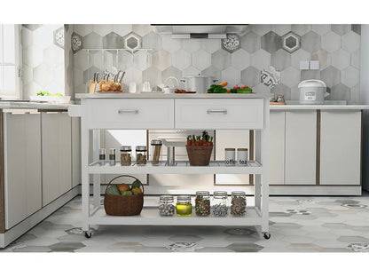 Kitchen Trolley: 47.25'' Kitchen Island with Stainless Steel Top and Locking Wheels