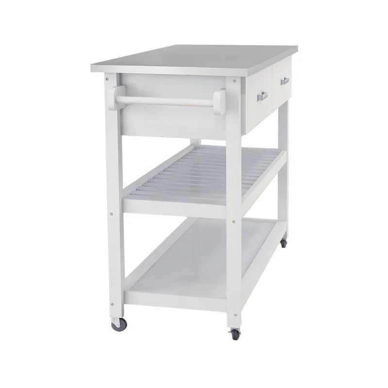 Kitchen Trolley: 47.25'' Kitchen Island with Stainless Steel Top and Locking Wheels