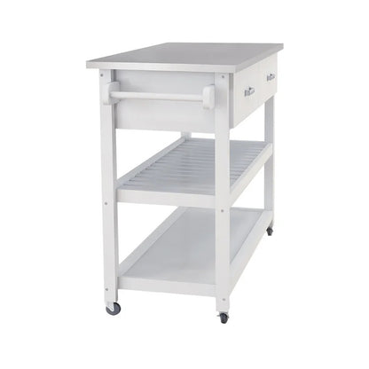 Kitchen Trolley: 47.25'' Kitchen Island with Stainless Steel Top and Locking Wheels