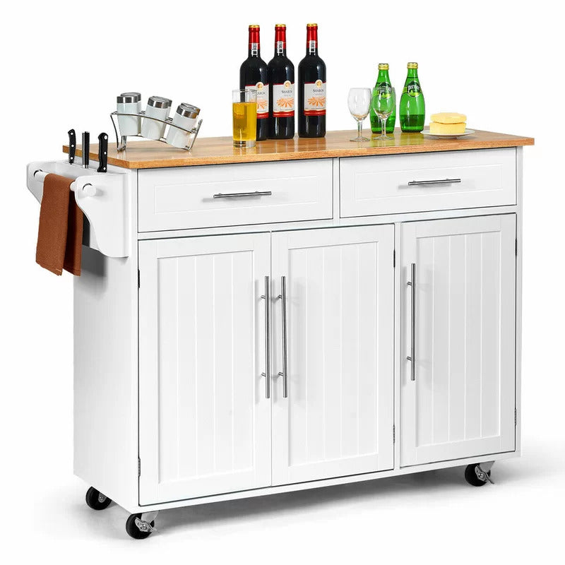 Kitchen Trolley: 48'' Kitchen Cart with Solid Wood Top and Locking Wheels