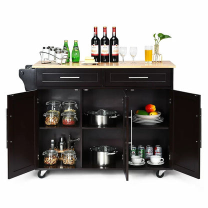 Kitchen Trolley: 48'' Kitchen Cart with Solid Wood Top and Locking Wheels