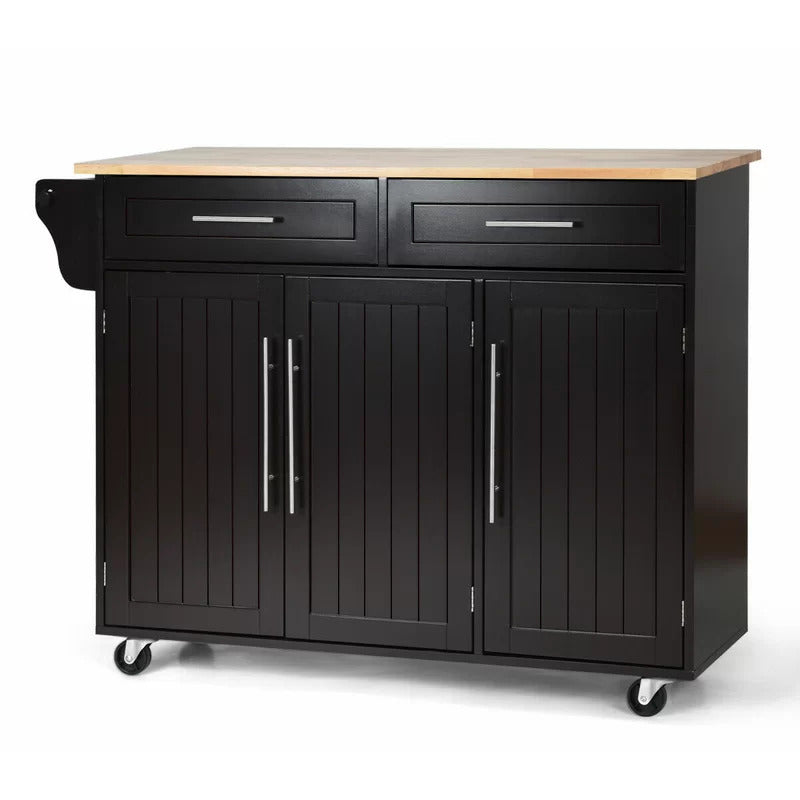 Kitchen Trolley: 48'' Kitchen Cart with Solid Wood Top and Locking Wheels