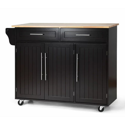 Kitchen Trolley: 48'' Kitchen Cart with Solid Wood Top and Locking Wheels
