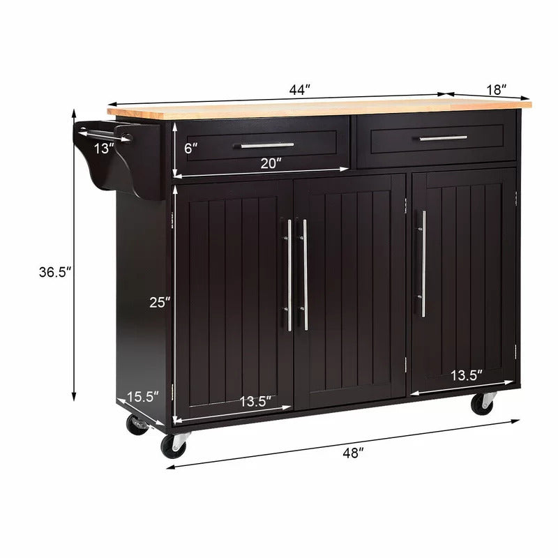 Kitchen Trolley: 48'' Kitchen Cart with Solid Wood Top and Locking Wheels