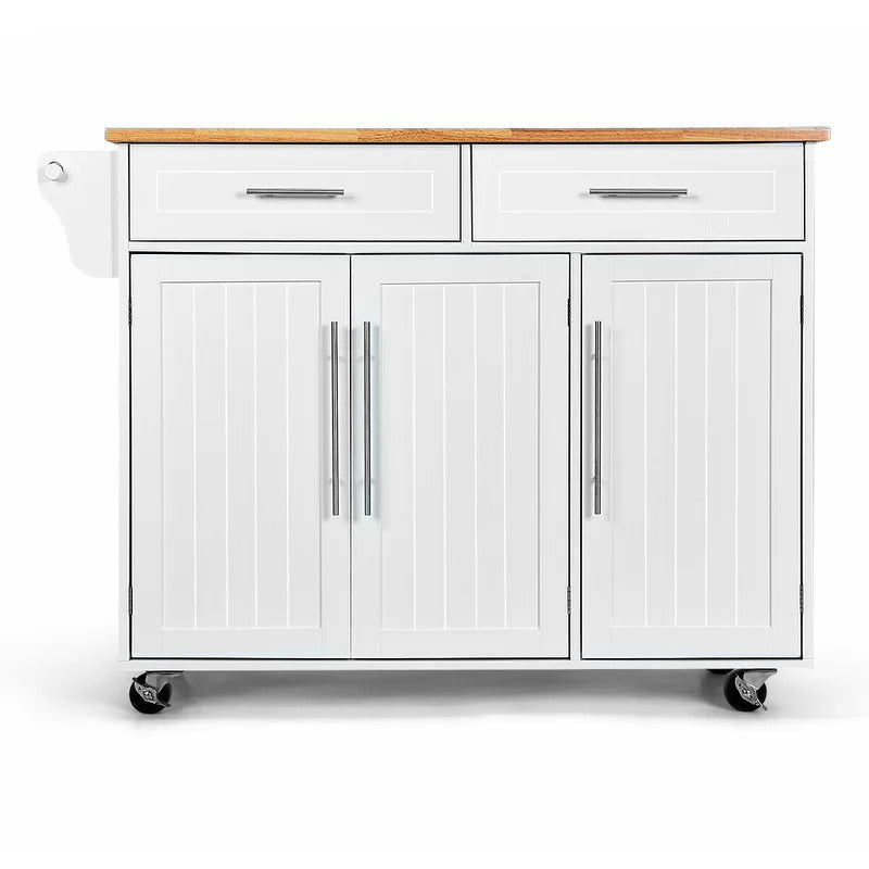 Kitchen Trolley: 48'' Kitchen Cart with Solid Wood Top and Locking Wheels