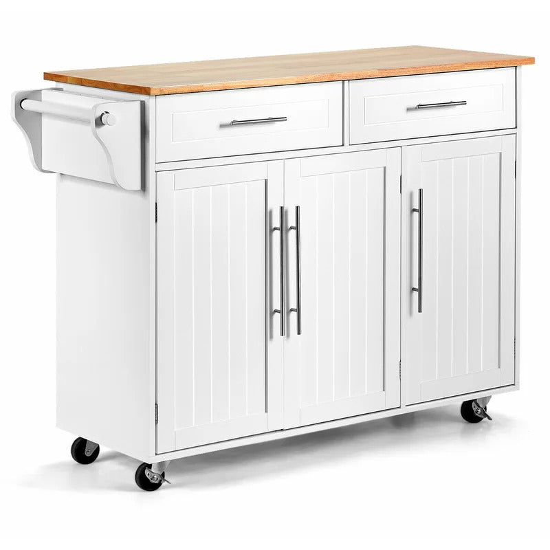 Kitchen Trolley: 48'' Kitchen Cart with Solid Wood Top and Locking Wheels