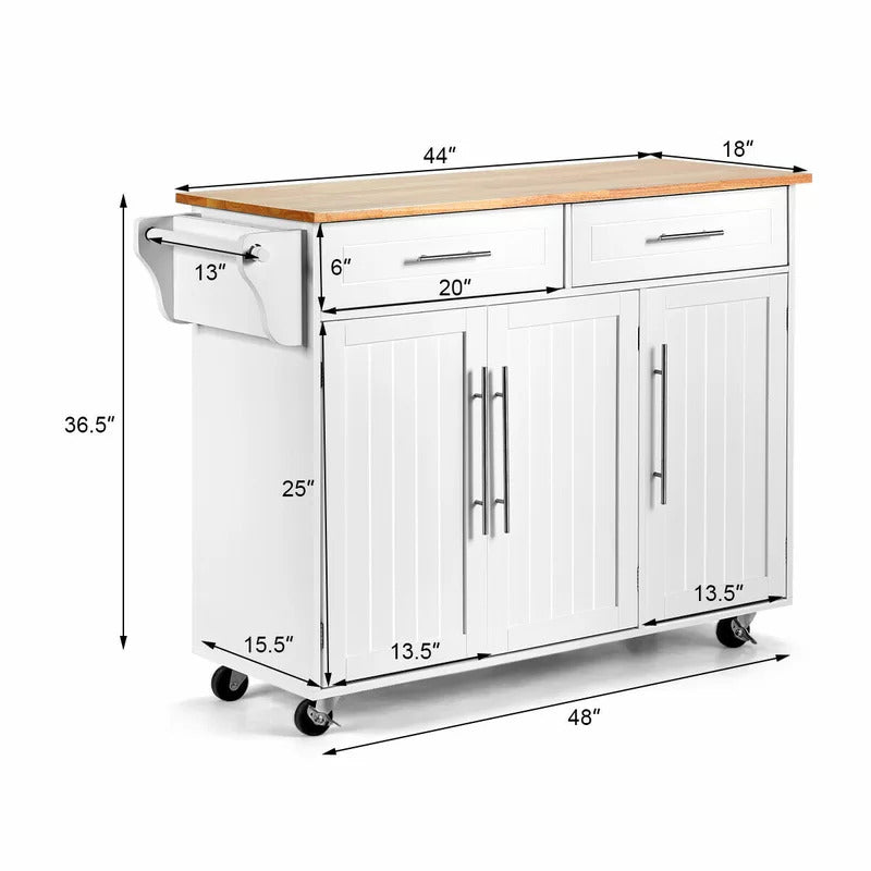 Kitchen Trolley: 48'' Kitchen Cart with Solid Wood Top and Locking Wheels