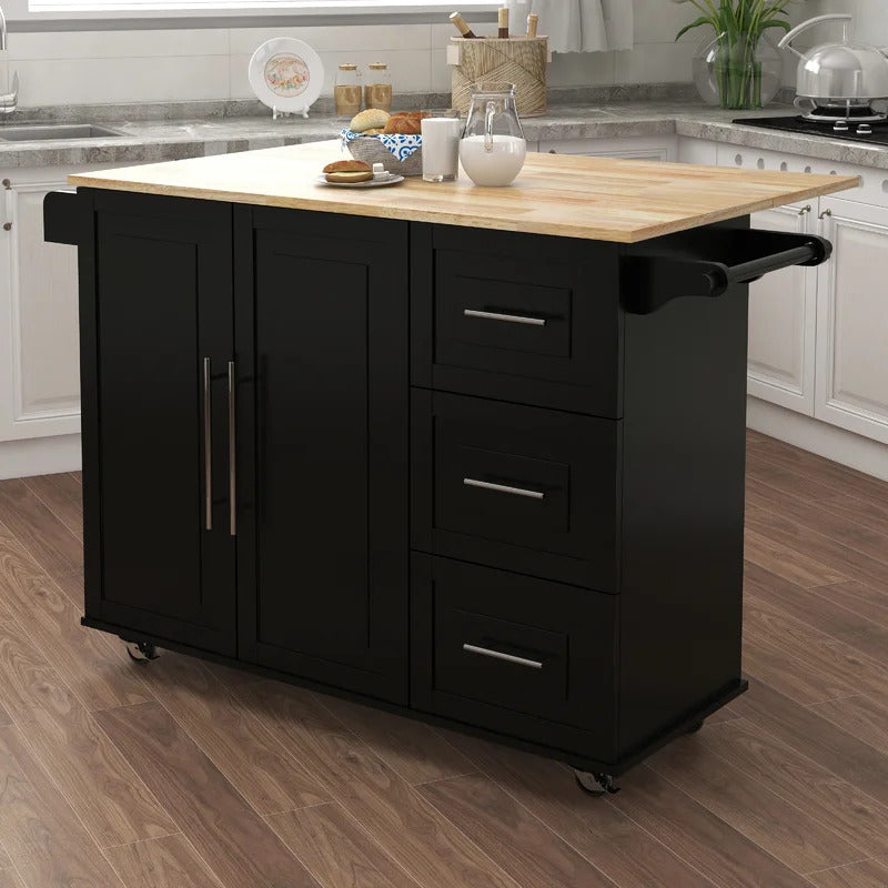 Kitchen Trolley: 53.54'' Kitchen Island with Locking Wheels