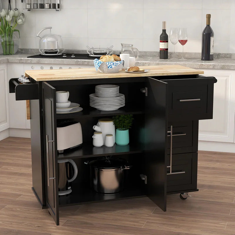 Kitchen Trolley: 53.54'' Kitchen Island with Locking Wheels