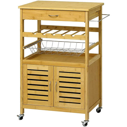 Kitchen Trolley: Rolling Bamboo Kitchen Island Cart Trolley