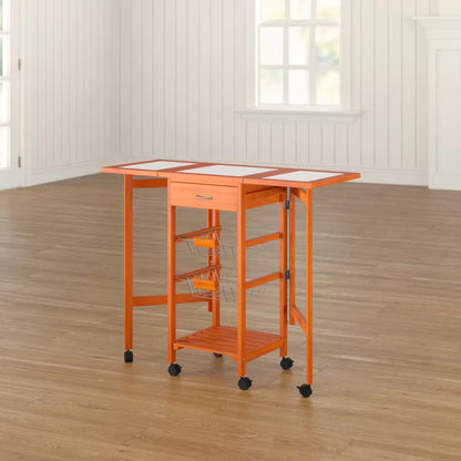 Kitchen Trolley: Solid Wood Kitchen Cart with Tile Top and Locking Wheels