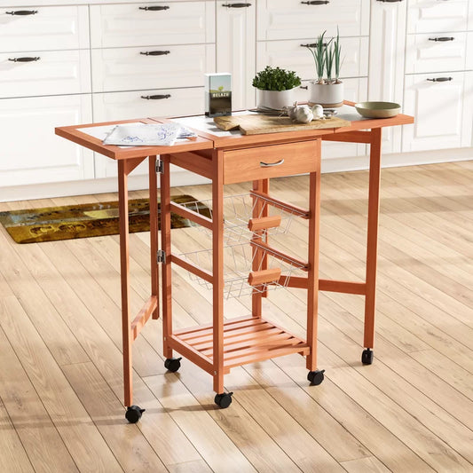 Kitchen Trolley: Solid Wood Kitchen Cart with Tile Top and Locking Wheels