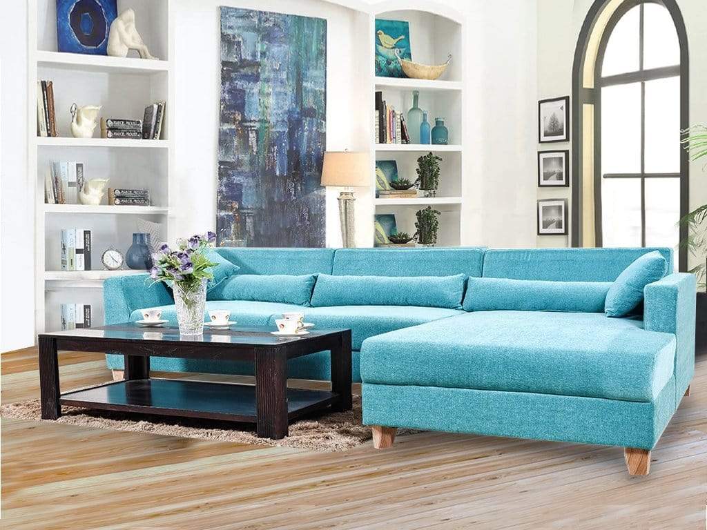 L-Shape Sofa Set Sectional 4 Seater Fabric Sofa Set (Blue)
