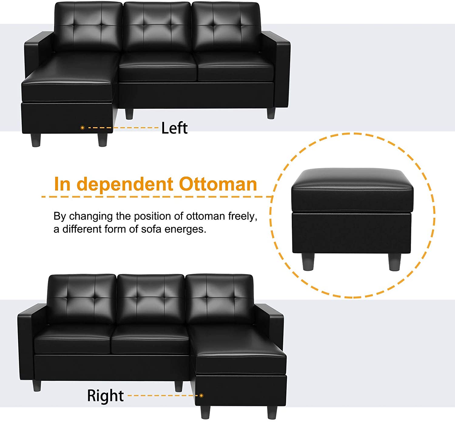 L Shape Sofa Set: Leatherette Sectional Sofa Couch