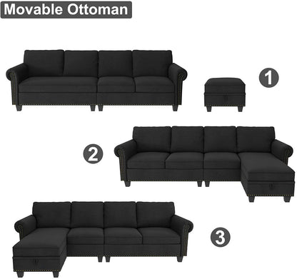 L Shape Sofa Set: Dark Grey Convertible Sofa Couch