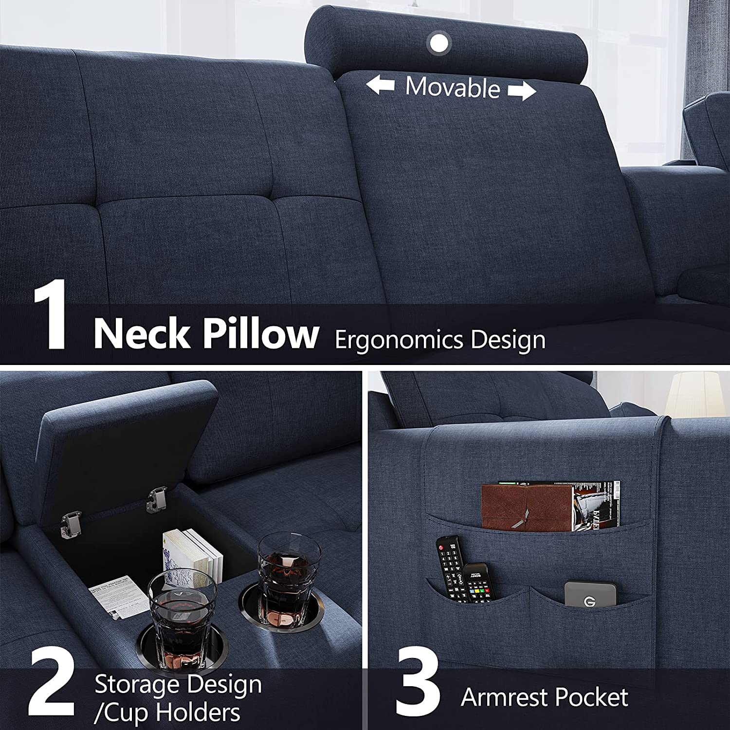 L Shape Sofa Set: Denim Blue L Shape Sofa Set