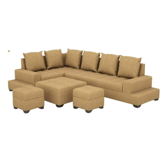 L Shape Sofa Set- Cordora (3+1+1) Polyurethane Fabric Sofa Set (Brown)