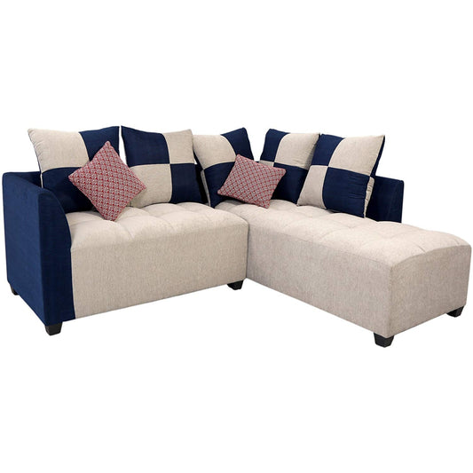 L Shape Sofa Set- Fabric Sofa Set (Grey and Blue)