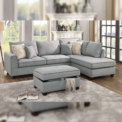L Shape Sofa Set- Lounger Fabric Sofa Set Standard Size (Light Grey)