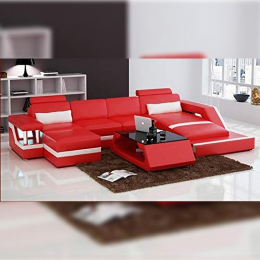 L Shape Sofa Set -Luxury Unique Sectional , Lounger, Ottoman Sofa with Foot Stool (Black and White)