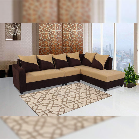 L Shape Sofa Set- Sato Fabric Sofa Set (Beige and Brown)