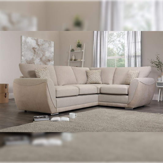 L Shape Sofa Set- Shreya Oatmeal Corner Leatherette Fabric Sofa Set ( Cream)