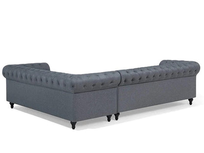 L Shape Sofa Set:- Chesterfield Fabric Sofa Set (Light Grey)